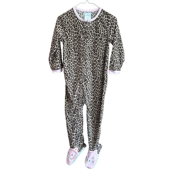 NWT, Carter One Piece Fleece Animal Print Girls Sz 4T w/Kitty Cat Feet - Picture 1 of 13